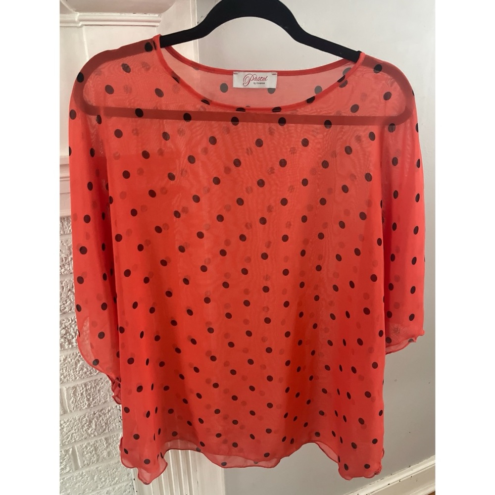 Pastel by Vivienne Coral Polka Dot Sheer Top